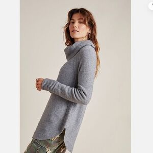 Moth Anthropologie Gray Brenta Tunic Length Cowl Neck Sweater